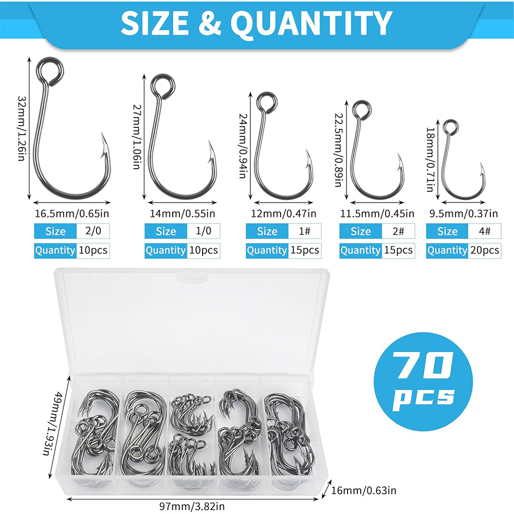 70Pcs Fishing Inline Single Ho - đánh giá và giá Fishing Hook Assortment